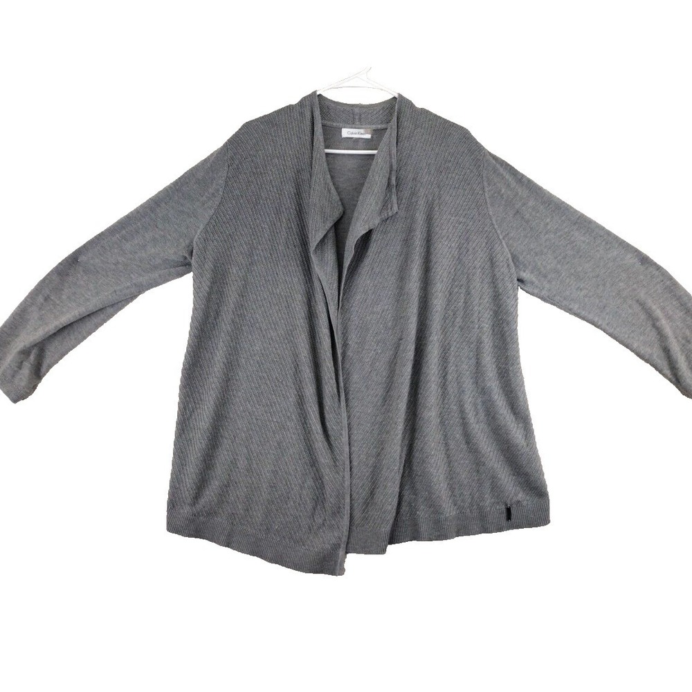 Calvin Klein Women's Gray Textured Knit‎ Open Front Cardigan Sweater XL